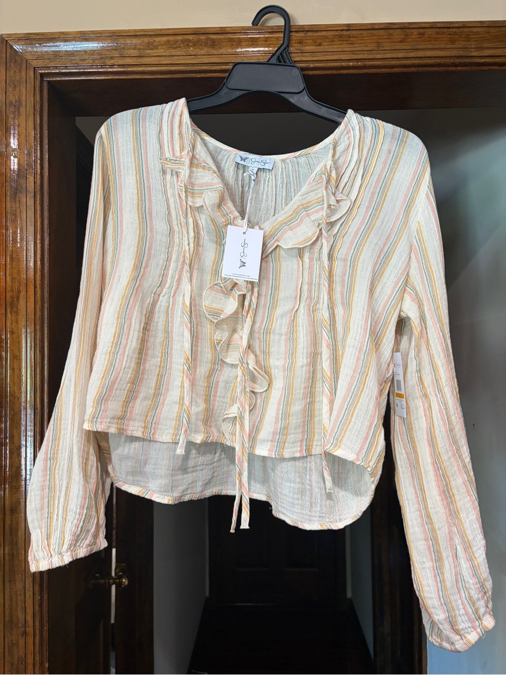 Jessica Simpson Women's Hilaria Cotton Ruffle Top with Long Sleeves, Size large